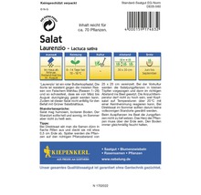Salatsamen der Sorte Laurenzio, Lactuca sativa, mit Informationen zu Aussaat, Keimung, Kultur, Abstand und Ernte