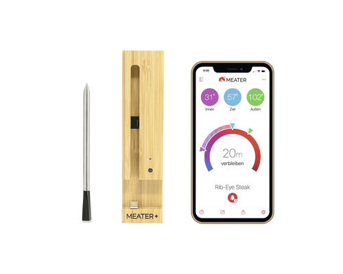 MEATER+ Fleischthermometer 50 m Bluetooth WLAN Reichweite, kabelloses Smart Fleischthermometer für Ofen Grill Küche BBQ