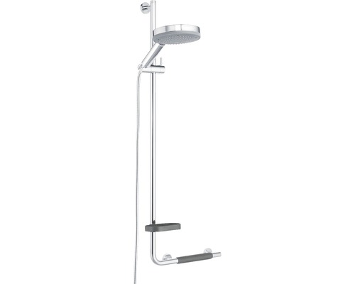 Duschsäule mit Brausekopf, Brauseschlauch, Seifenablage und Haltegriff