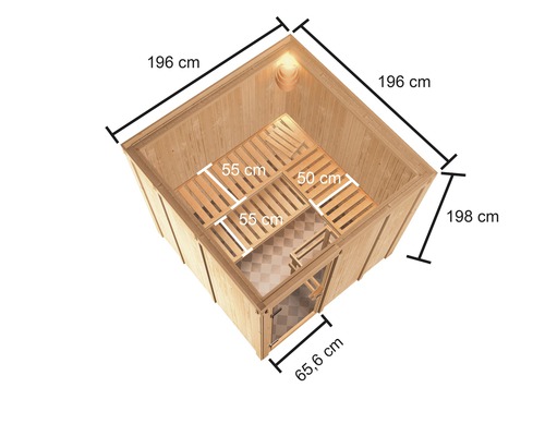 Elementsauna Karibu Oulu ohne Ofen und Dachkranz mit bronzierter Ganzglastüre Elementsauna Karibu Oulu ohne Ofen und Dachkranz mit bronzierter Ganzglastüre