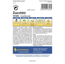 Verpackung Zucchini Ismalia Saatgut mit Informationen zu Aussaat, Keimung, Kultur, Abstand und Ernte