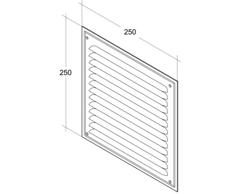 Technische Zeichnung eines Lüftungsgitters mit den Maßen 250 x 250 Millimeter.