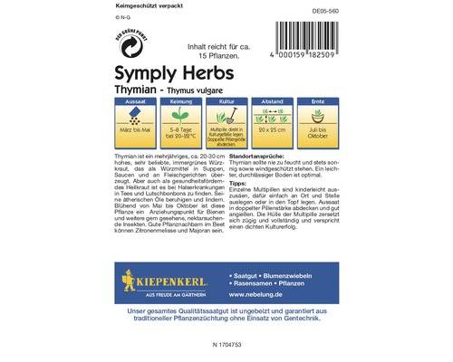 Symply Herbs Thymian Saatgutpackung