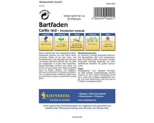 Verpackung Bartfaden Carillo Red Pflanzensamen