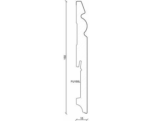 Technische Zeichnung einer Sockelleiste mit den Maßen 150 x 15 Millimeter