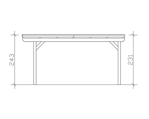 Zeichnung eines Carports mit Maßangaben.