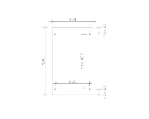 Technische Zeichnung einer Platte mit den Maßen 500 x 304 mm.