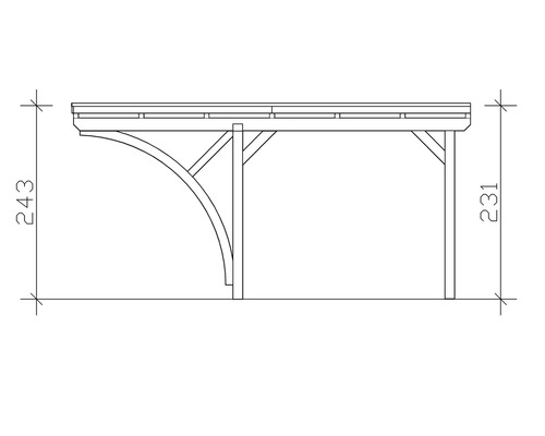 Technische Zeichnung eines Carports mit Höhenangaben