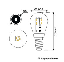 Abmessungen einer LED Lampe mit E14 Gewinde