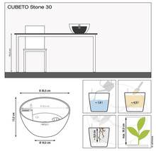 Blumenschale Cubeto Stone Kunststoff 30x30x13 cm schwarz inkl. Erdbewässerungsystem und Wasserstandsanzeiger-thumb-6