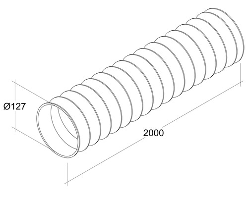 Flexibler Schlauch mit einem Durchmesser von 127 Millimeter und einer Länge von 2000 Millimeter.