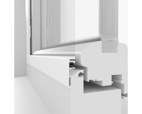 Detailansicht eines Insektenschutzgitters am Fensterrahmen