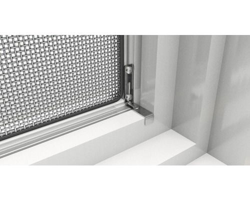 Detailansicht eines Insektenschutzgitters an einem Fensterrahmen