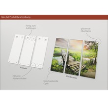 Glasbild mehrteilig mit Landschaftsmotiv und Wandhalterung