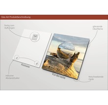 Glasbild Produktbeschreibung mit Aufhängevorrichtung, Abstandshalter und glänzender Oberfläche