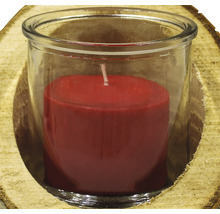 Dekorative Kerze in Glas mit Holzsockel