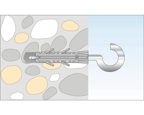 Illustration einer Schwerlastbefestigung mit einem Hakenanker in einer Betonwand