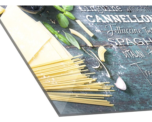Acrylglasbild mit Pasta-Motiv, inklusive Spaghetti, Cannelloni und Basilikum