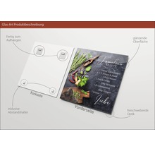 Glasbild mit Familienrezept und Aufhängung inklusive Abstandshalter