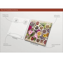 Glasbild mit Kräutern und Blüten, inklusive Abstandshalter zur Aufhängung