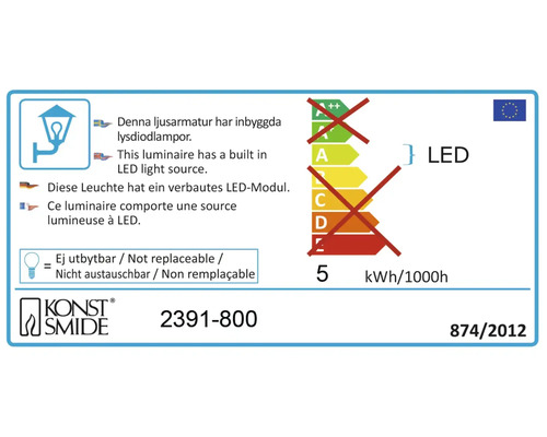 Energieetikett mit Informationen zur fest verbauten LED einer Leuchte