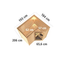 Elementsauna Karibu Melanit 1 ohne Ofen und Dachkranz mit Holztüre und Isolierglas wärmegedämmt