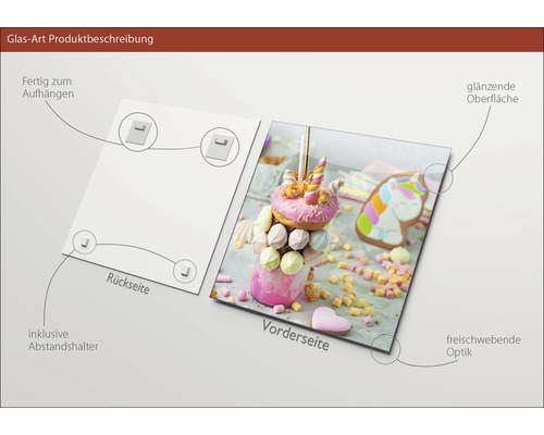 Glasbild mit Einhorn Motiv, inklusive Abstandshalter und Aufhängung