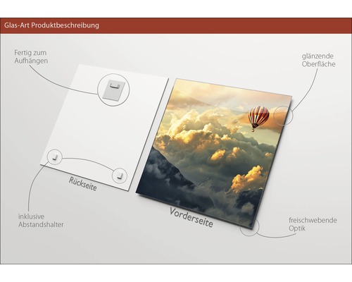 Glasbild mit Aufhängung und Abstandshalter inklusive