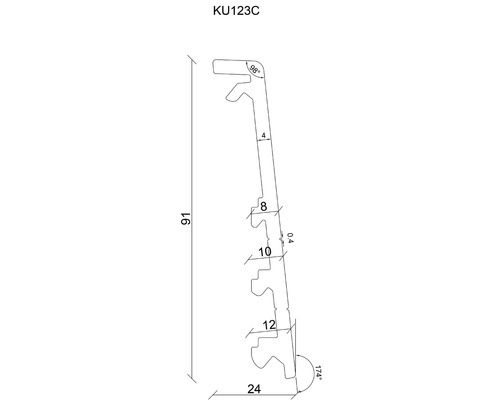 Technische Zeichnung des Profils KU123C mit Maßen