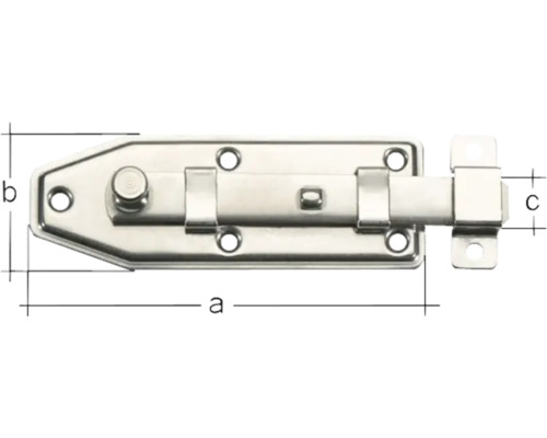 Türriegel aus Metall mit Maßangaben a, b und c