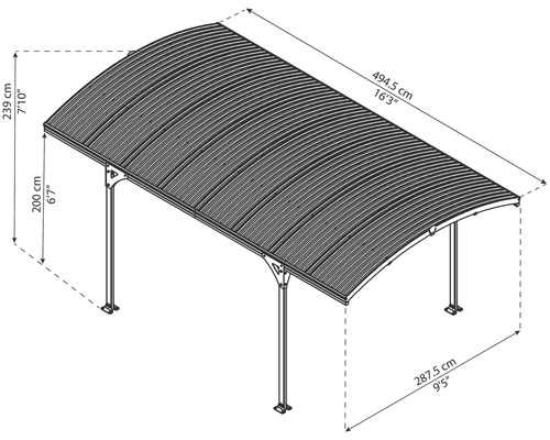 Illustration eines Carports mit Maßangaben