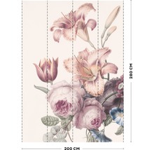Blumentapete mit Rosen, Lilien und Tulpen, 200 cm breit und 280 cm hoch