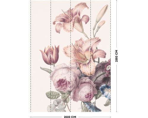 Blumentapete mit Rosen, Lilien und Tulpen, 200 cm breit und 280 cm hoch