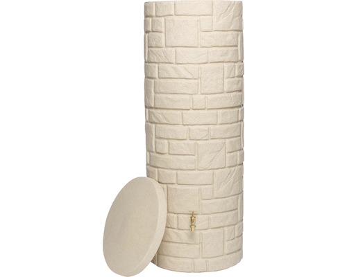 Regentonne mit Ziegelmuster und Wasserhahn