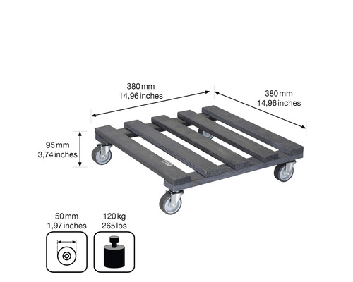 Pflanzenroller aus Holz mit Maßen und Traglast