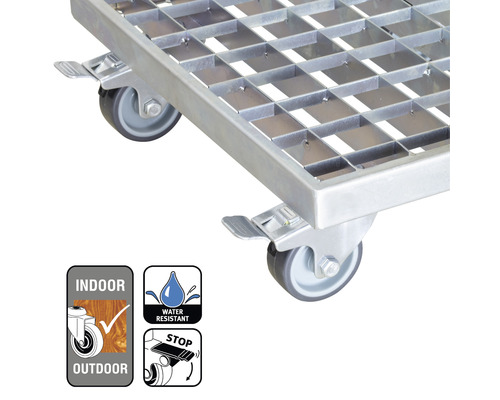 Gitterwagen mit Rollen, geeignet für Innen- und Außenbereich, wasserabweisend und mit Stoppfunktion