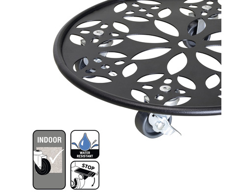 Pflanzenroller aus Metall mit Rollen und floralem Muster