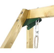 Doppelschaukel plum Holz Pyramide mit Kletternetz, Kletterwand und Rutsche grün