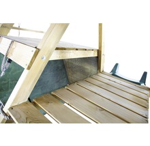 Doppelschaukel plum Holz Pyramide mit Kletternetz, Kletterwand und Rutsche grün