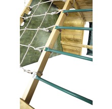 Doppelschaukel plum Holz Pyramide mit Kletternetz, Kletterwand und Rutsche grün