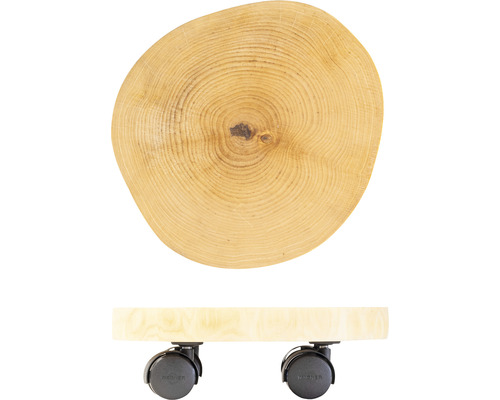 Mobiles Holztablett aus Baumscheibe mit Rollen