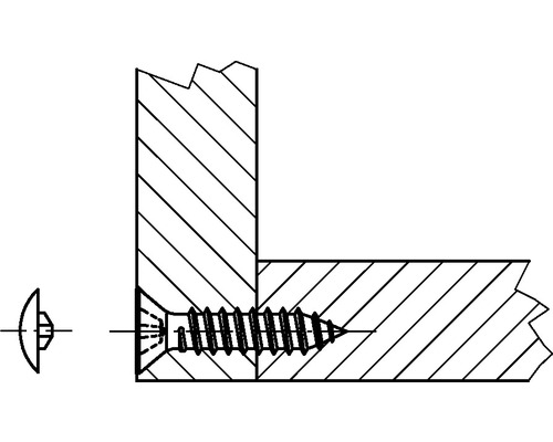 Illustration einer Holzschraube, die zwei Holzstücke miteinander verbindet