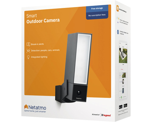 Verpackung einer intelligenten Außenkamera mit Einbruchmelder, Personenerkennung, Autoerkennung, Tiererkennung und integrierter Beleuchtung