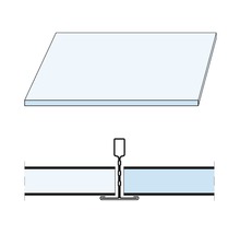 Detailansicht einer Deckenplatte und eines Deckenprofils zur Deckenmontage.