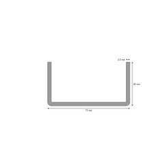 U-Profil mit den Maßen 40 mm Höhe, 75 mm Breite und 2 mm Materialstärke