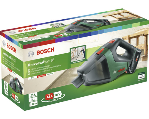 Verpackung des Bosch UniversalVac 18 Akku-Handstaubsaugers