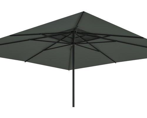 Rechteckiger Sonnenschirm mit dunklem Stoff und schwarzem Gestell