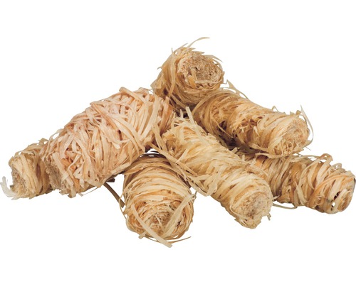 Anzündholz aus Holzfasern, zusammengerollt