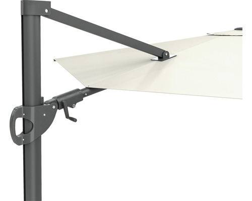 Detailaufnahme eines Sonnenschirms mit Kurbelmechanismus