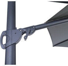Detailansicht eines Sonnenschirms mit Kurbelmechanismus zur einfachen Bedienung